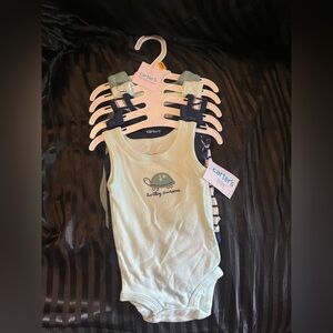 Carter's Newborn Mint Green Navy Turtle Bodysuit 5 Set and Milksnob Stiped Cover